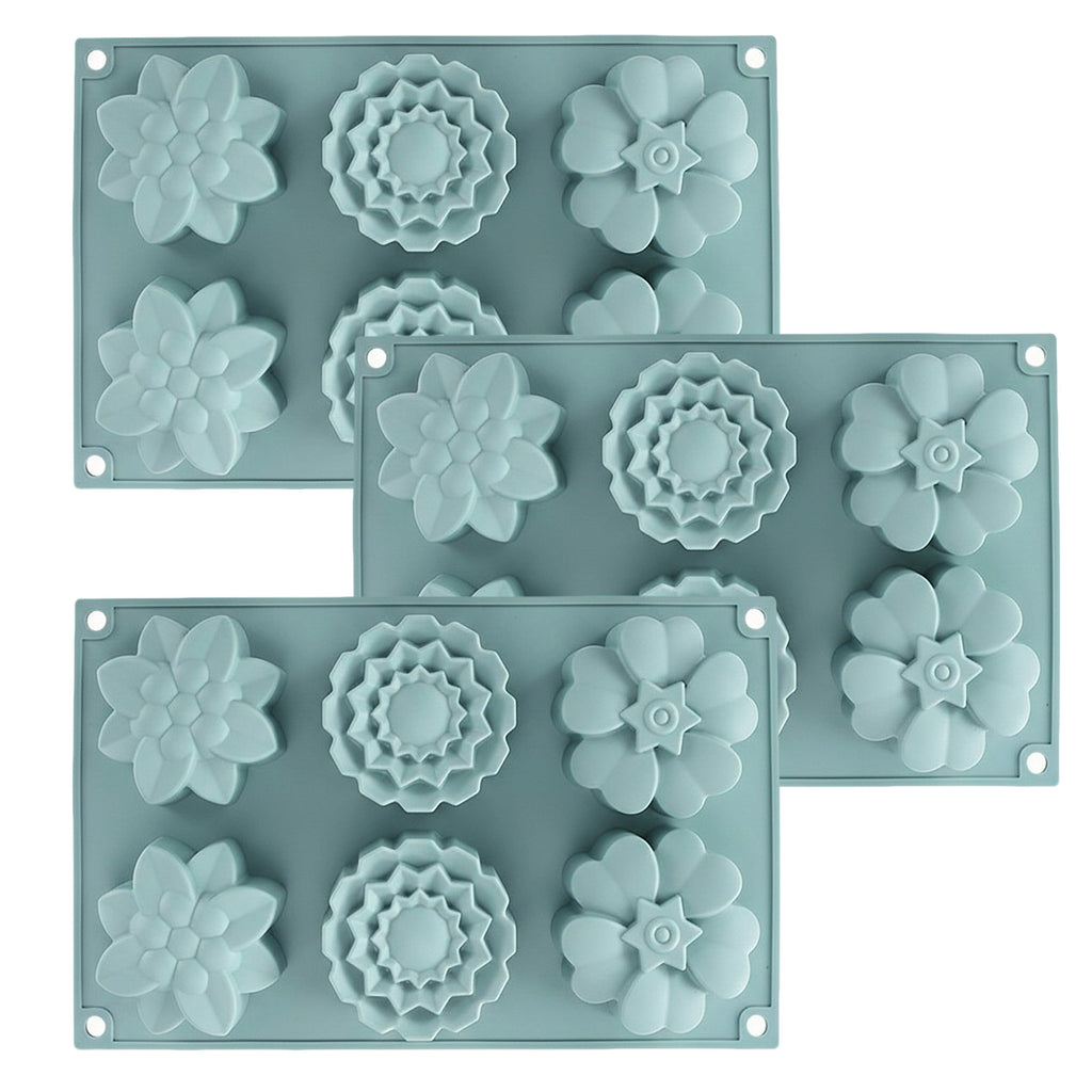 Anna-Kaci 3-Piece Silicone Flower Mold with 6 Floral Cavities Flexible Baking Tray