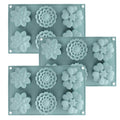 Anna-Kaci 3-Piece Silicone Flower Mold with 6 Floral Cavities Flexible Baking Tray
