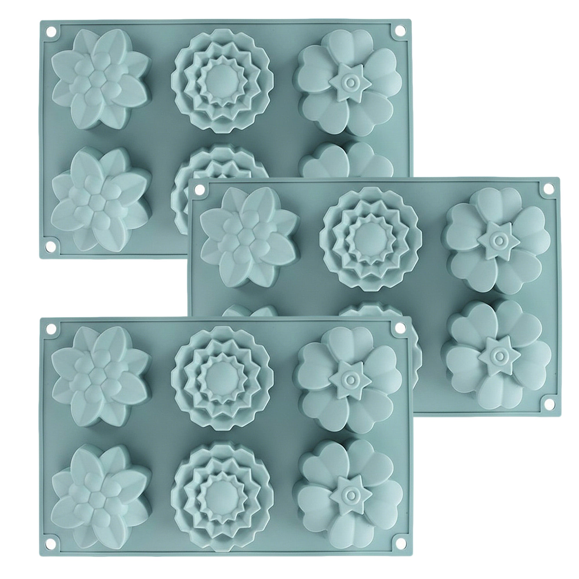 Anna-Kaci 3-Piece Silicone Flower Mold with 6 Floral Cavities Flexible Baking Tray