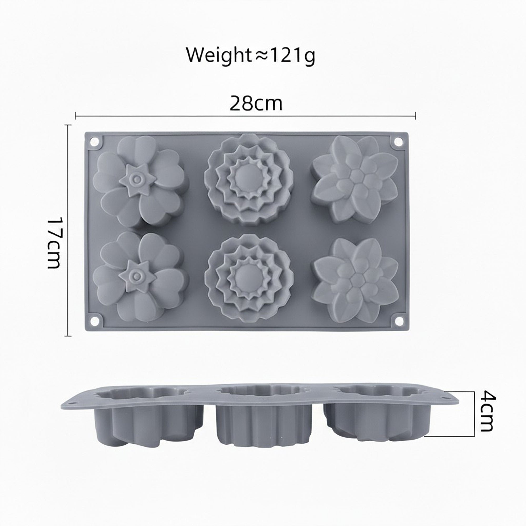 Anna-Kaci 3-Piece Silicone Flower Mold with 6 Floral Cavities Flexible Baking Tray