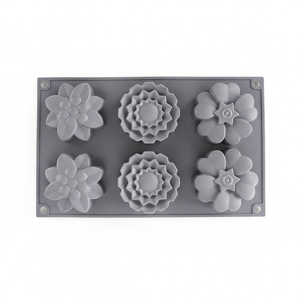 Anna-Kaci 3-Piece Silicone Flower Mold with 6 Floral Cavities Flexible Baking Tray