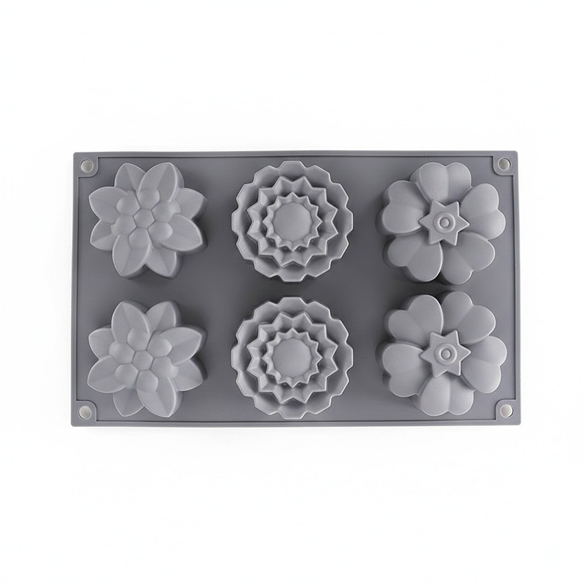 Anna-Kaci 3-Piece Silicone Flower Mold with 6 Floral Cavities Flexible Baking Tray