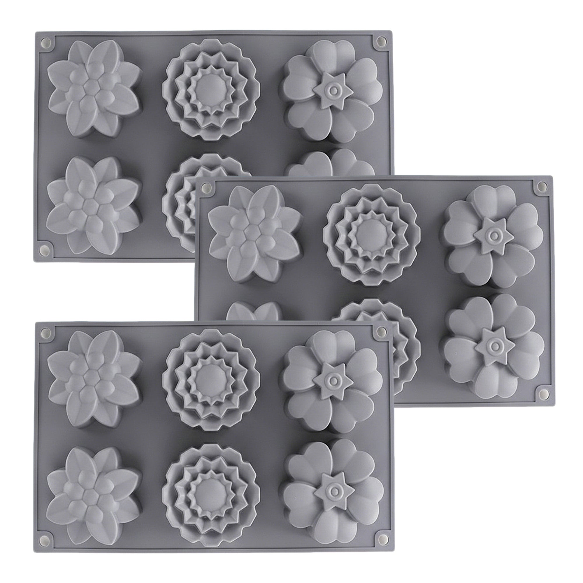 Anna-Kaci 3-Piece Silicone Flower Mold with 6 Floral Cavities Flexible Baking Tray