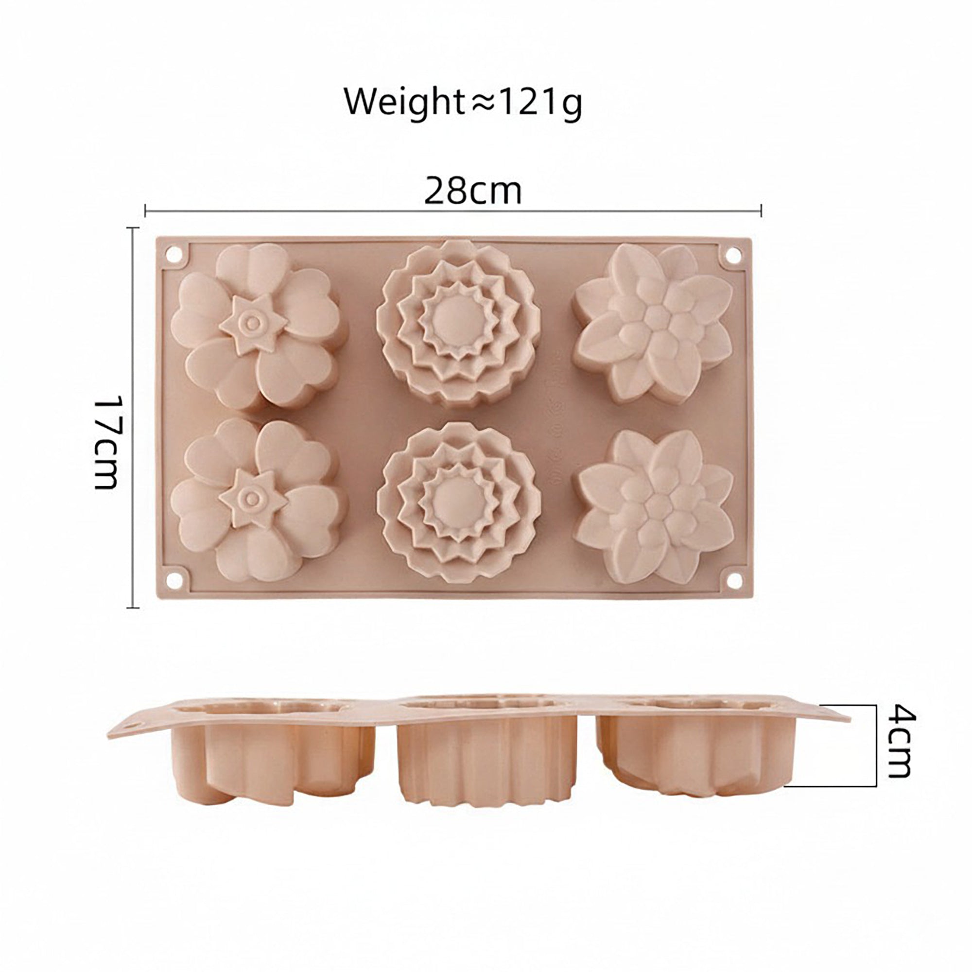 Anna-Kaci 3-Piece Silicone Flower Mold with 6 Floral Cavities Flexible Baking Tray