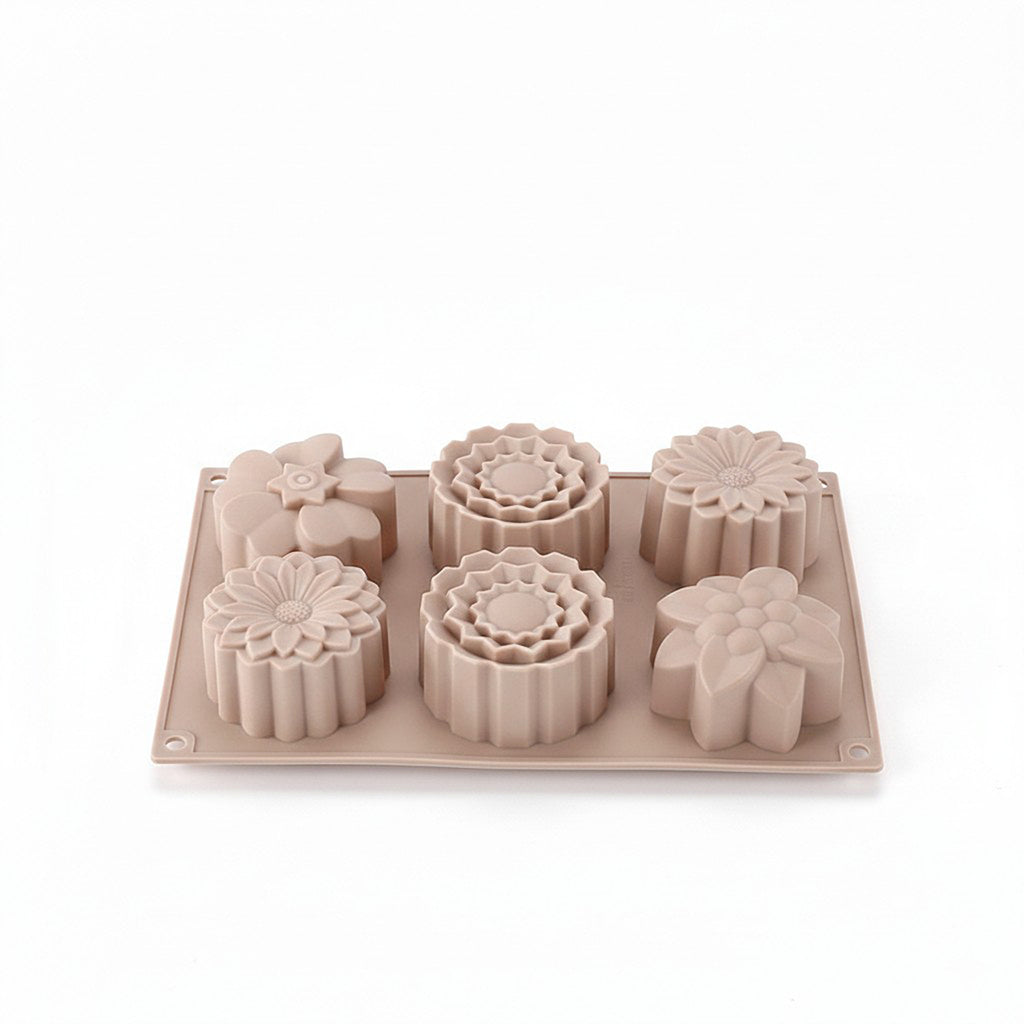 Anna-Kaci 3-Piece Silicone Flower Mold with 6 Floral Cavities Flexible Baking Tray