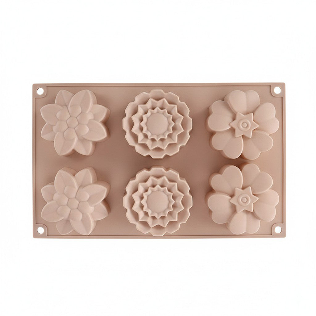Anna-Kaci 3-Piece Silicone Flower Mold with 6 Floral Cavities Flexible Baking Tray