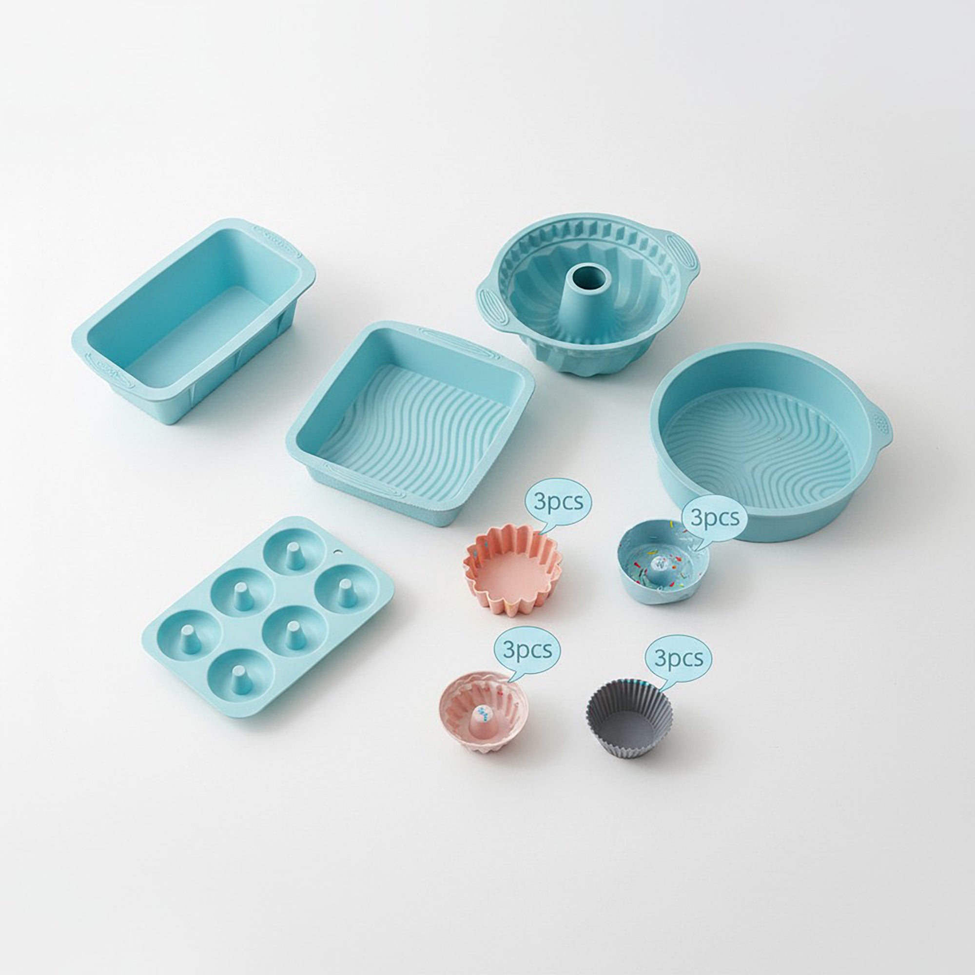 Anna-Kaci Silicone Bakeware Set with Loaf Pan Bundt Mold Round Pan and Muffin Cups