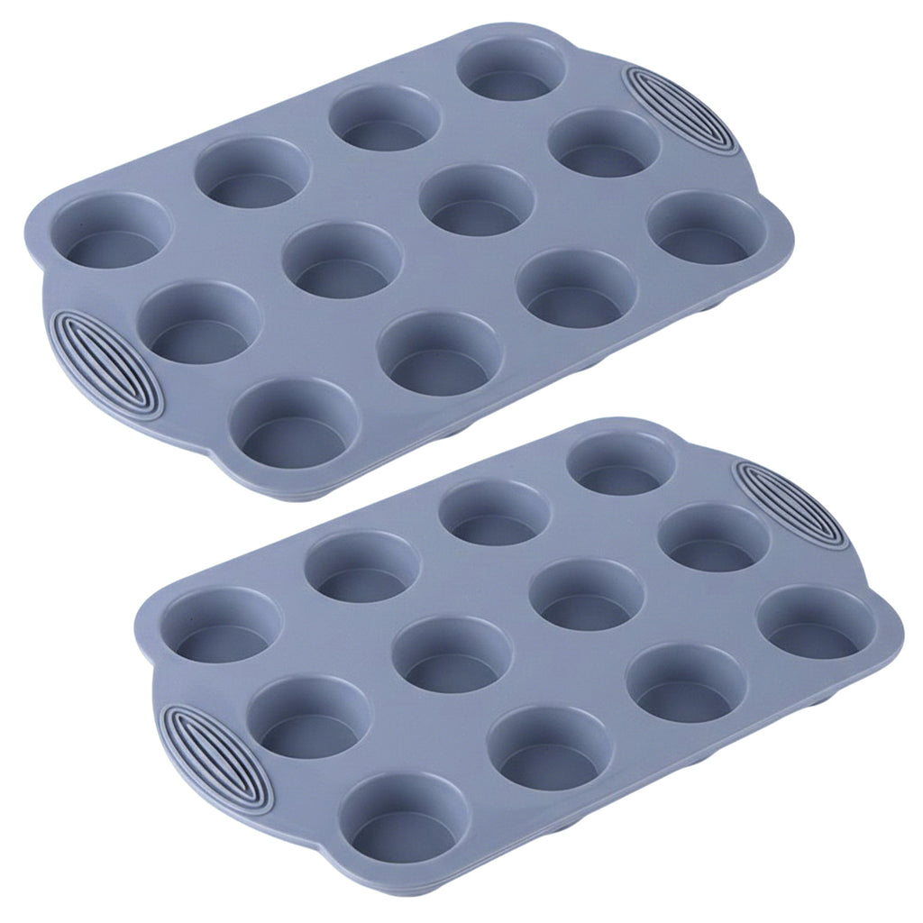 Anna-Kaci 2-Piece Silicone Muffin Pan with 12 Round Cups Flexible Nonstick Bakeware