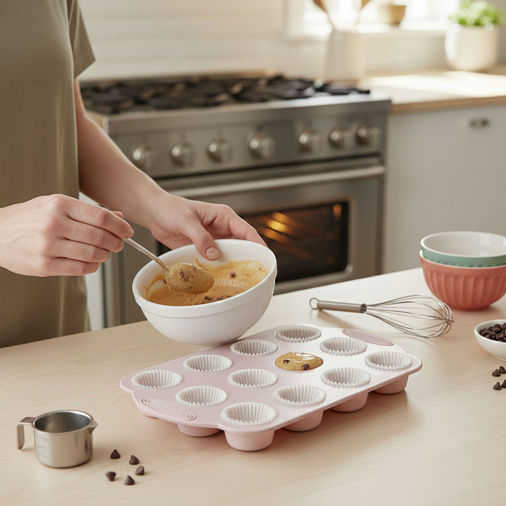 Anna-Kaci 2-Piece Silicone Muffin Pan with 12 Round Cups Flexible Nonstick Bakeware