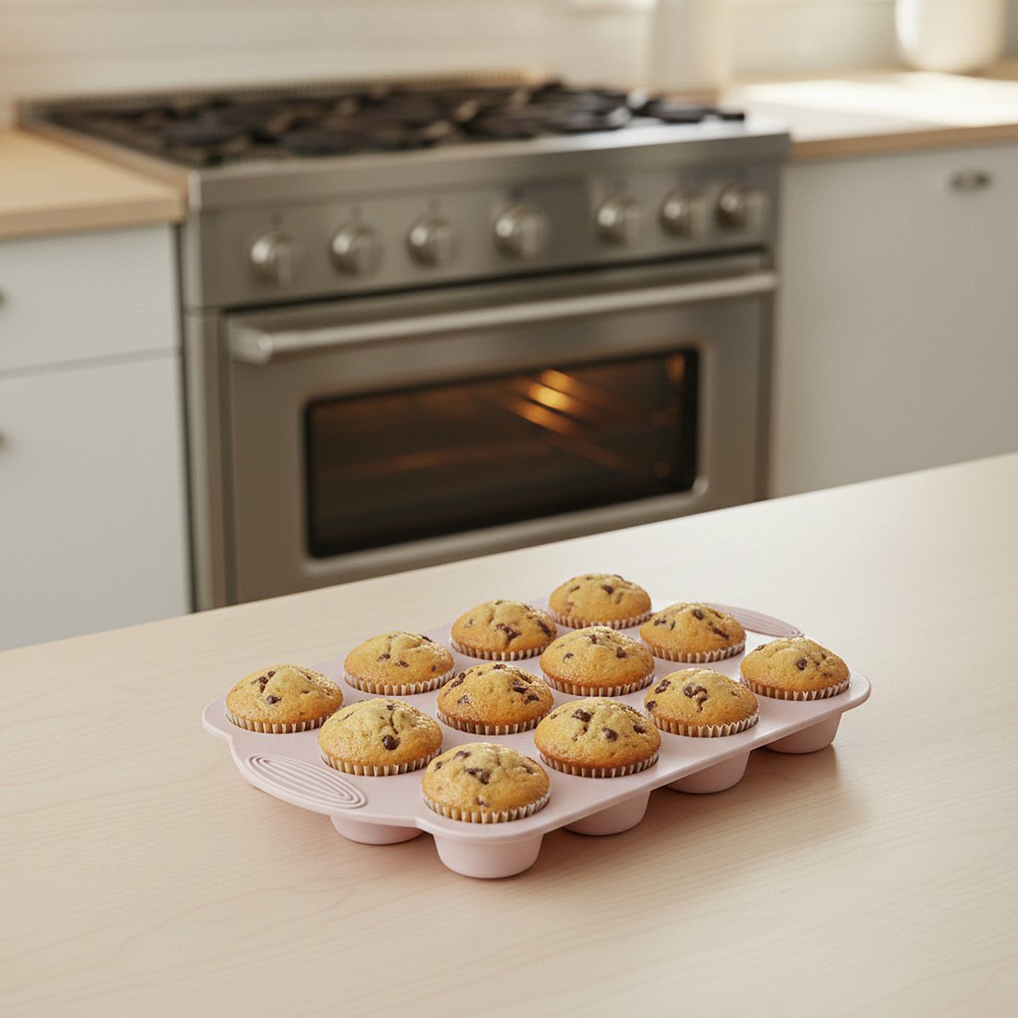 Anna-Kaci 2-Piece Silicone Muffin Pan with 12 Round Cups Flexible Nonstick Bakeware