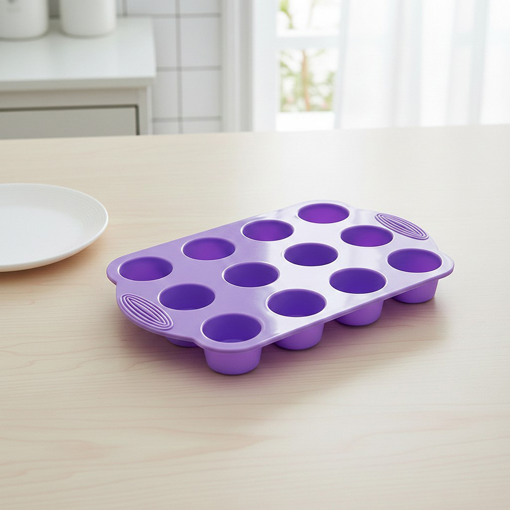 Anna-Kaci 2-Piece Silicone Muffin Pan with 12 Round Cups Flexible Nonstick Bakeware