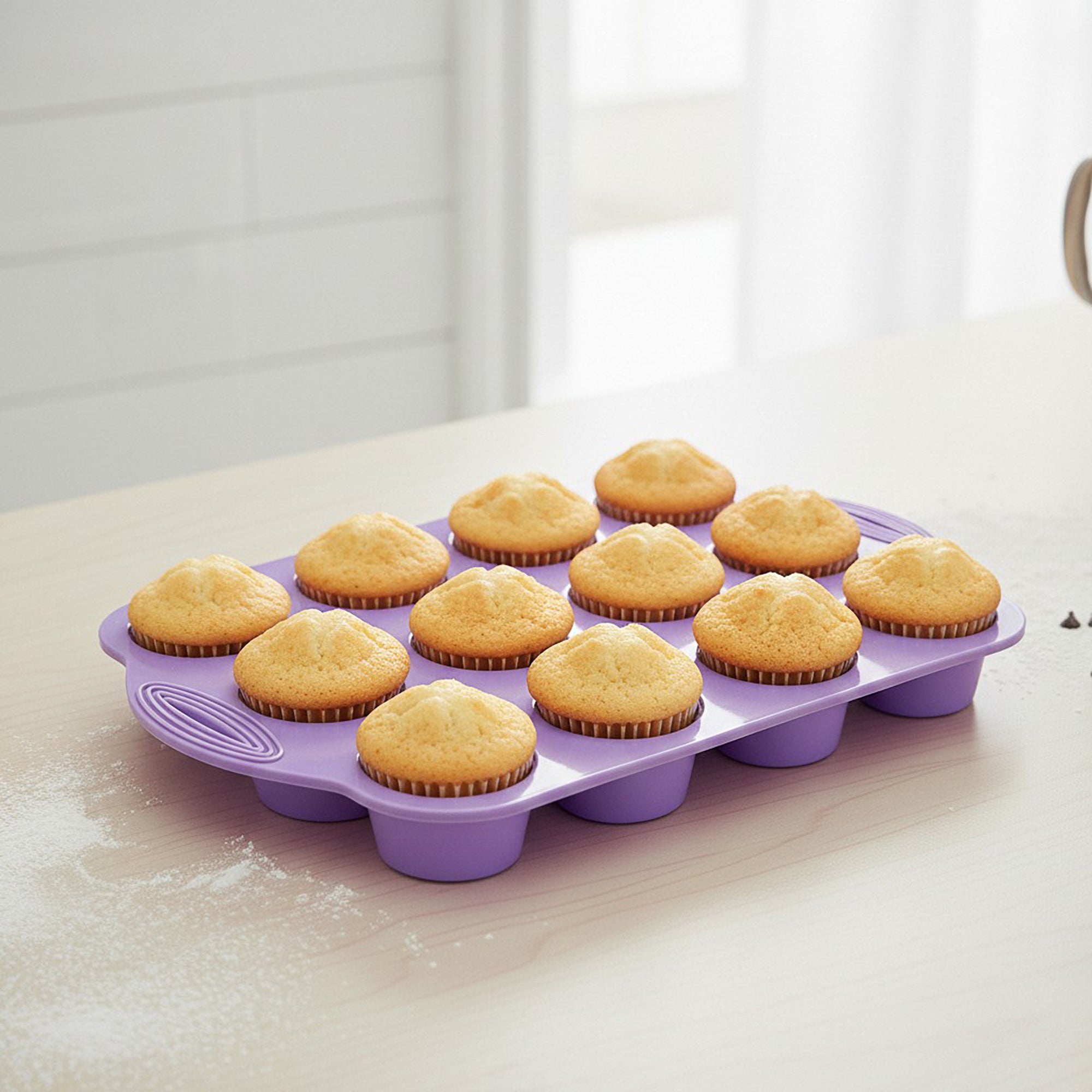 Anna-Kaci 2-Piece Silicone Muffin Pan with 12 Round Cups Flexible Nonstick Bakeware