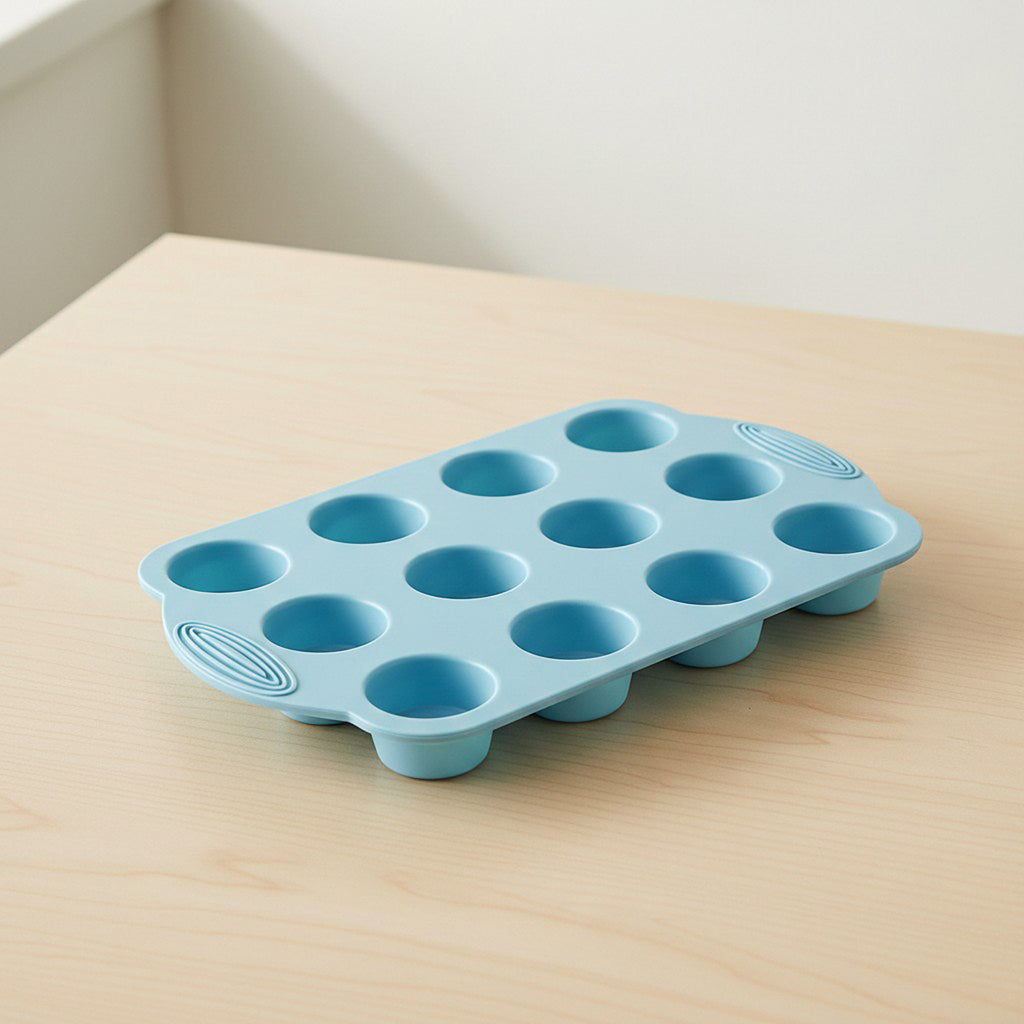 Anna-Kaci 2-Piece Silicone Muffin Pan with 12 Round Cups Flexible Nonstick Bakeware