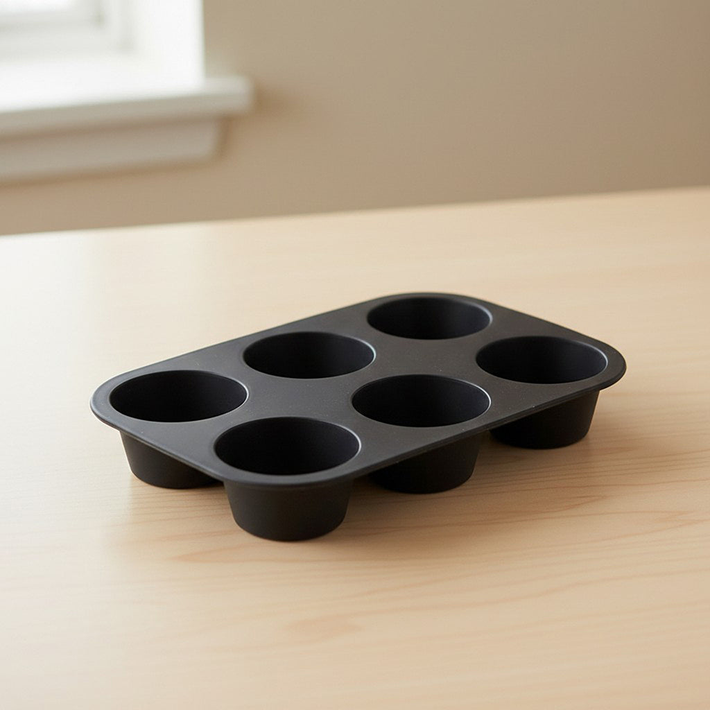 Anna-Kaci 2-Piece Silicone Muffin Pan with 6 Round Cups Flexible Nonstick Bakeware