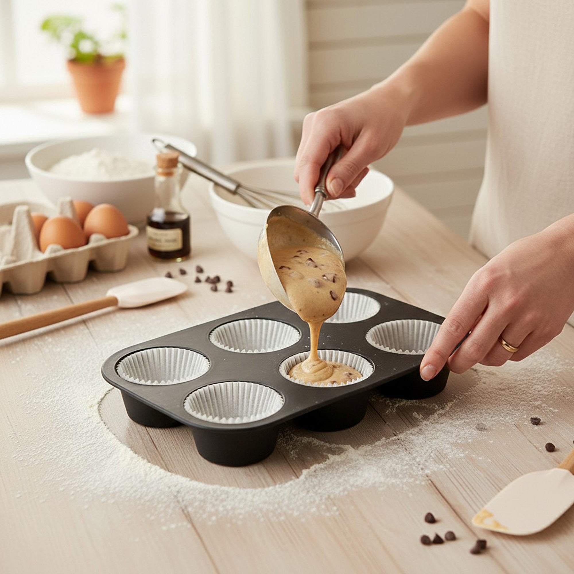Anna-Kaci 2-Piece Silicone Muffin Pan with 6 Round Cups Flexible Nonstick Bakeware