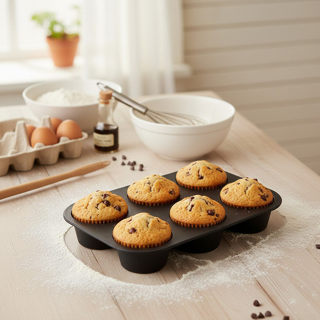 Anna-Kaci 2-Piece Silicone Muffin Pan with 6 Round Cups Flexible Nonstick Bakeware
