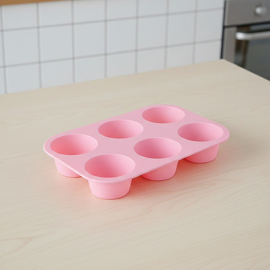 Anna-Kaci 2-Piece Silicone Muffin Pan with 6 Round Cups Flexible Nonstick Bakeware