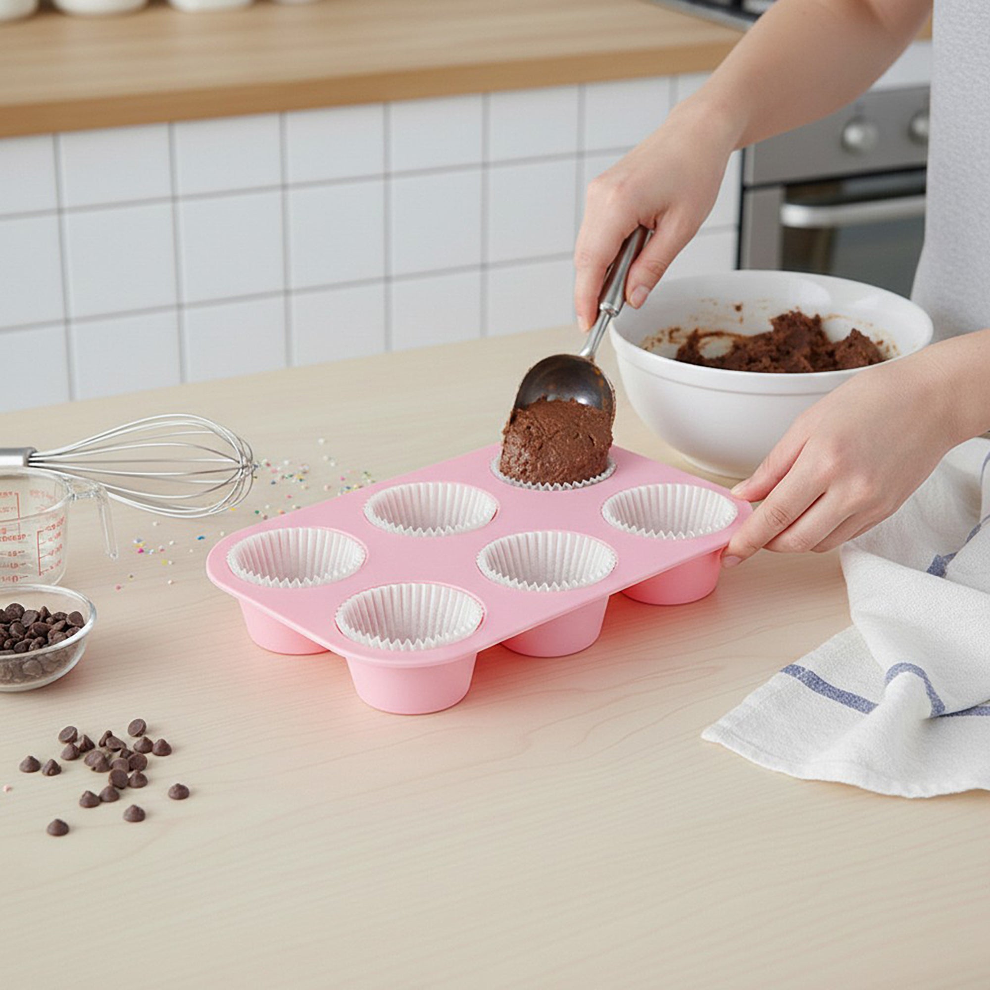 Anna-Kaci 2-Piece Silicone Muffin Pan with 6 Round Cups Flexible Nonstick Bakeware
