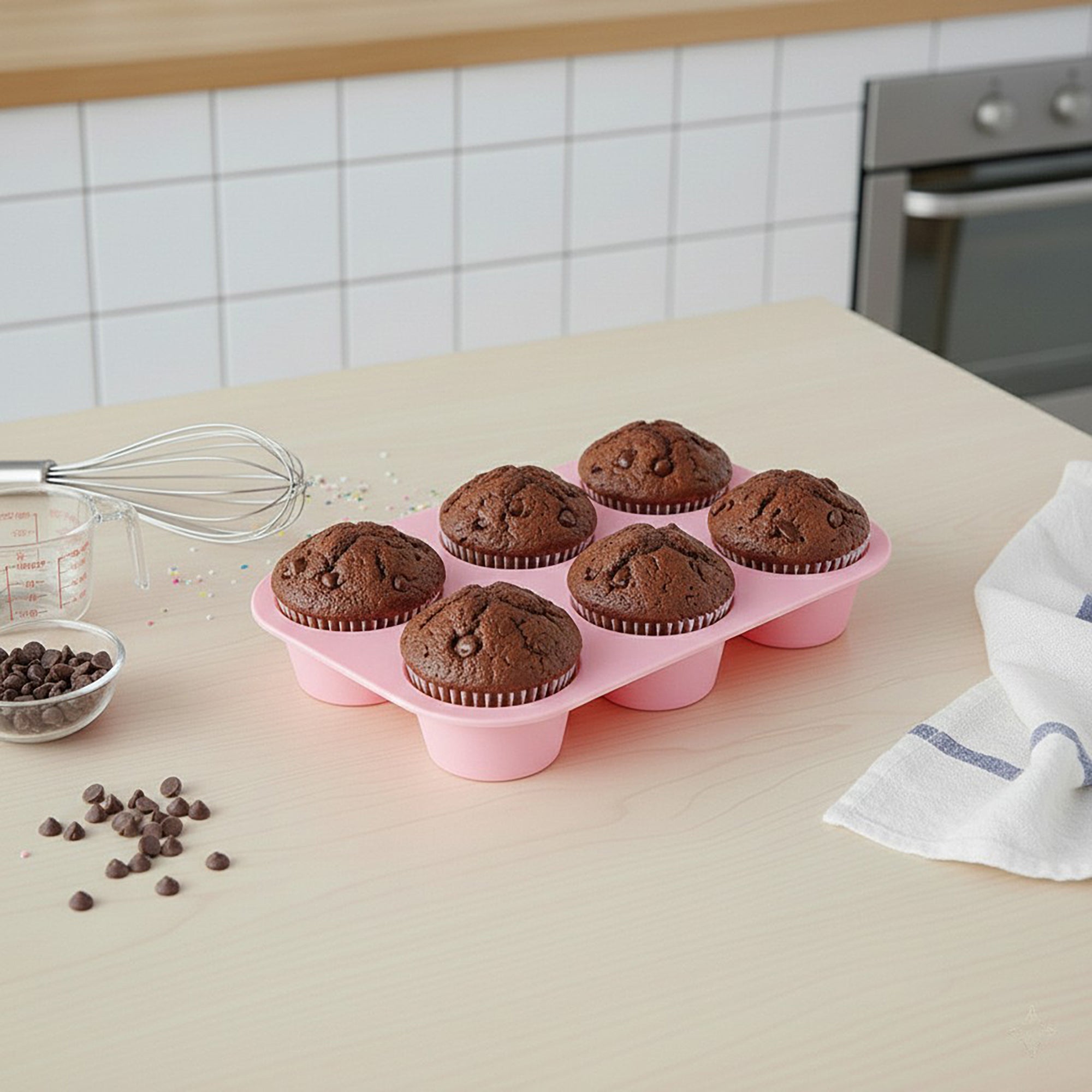 Anna-Kaci 2-Piece Silicone Muffin Pan with 6 Round Cups Flexible Nonstick Bakeware