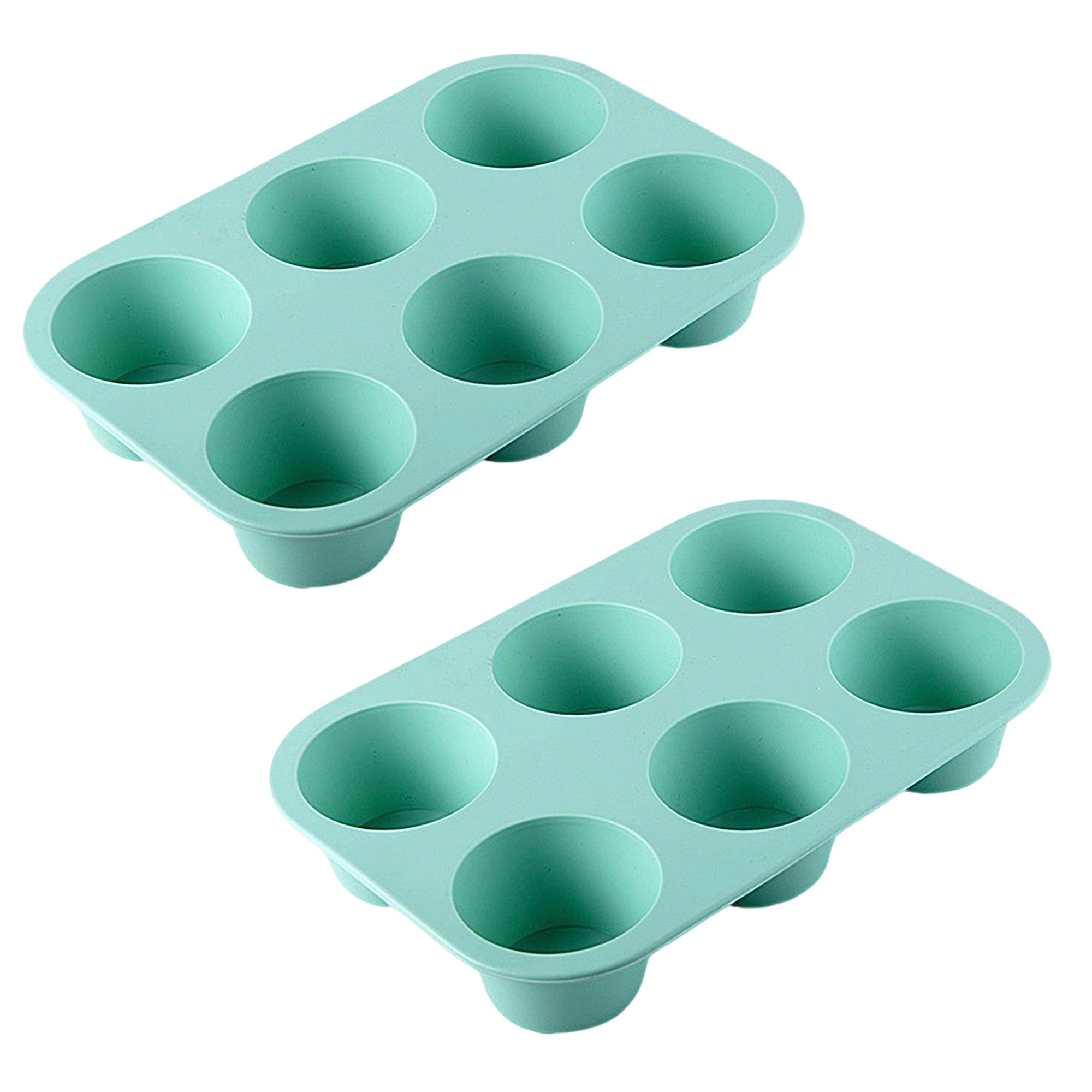Anna-Kaci 2-Piece Silicone Muffin Pan with 6 Round Cups Flexible Nonstick Bakeware