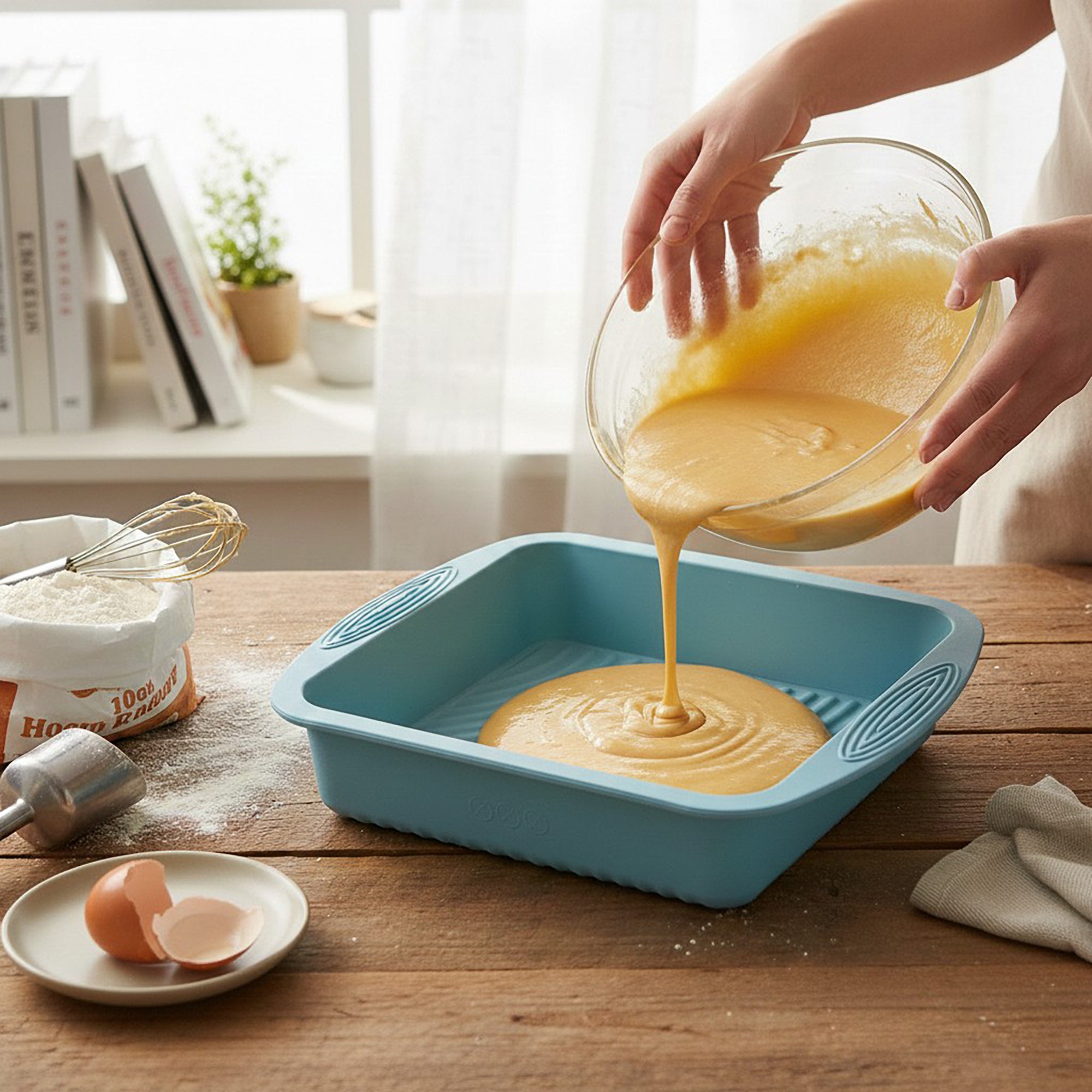 Anna-Kaci 2-Piece Silicone Square Baking Pan with Textured Base and Easy Grip Handles