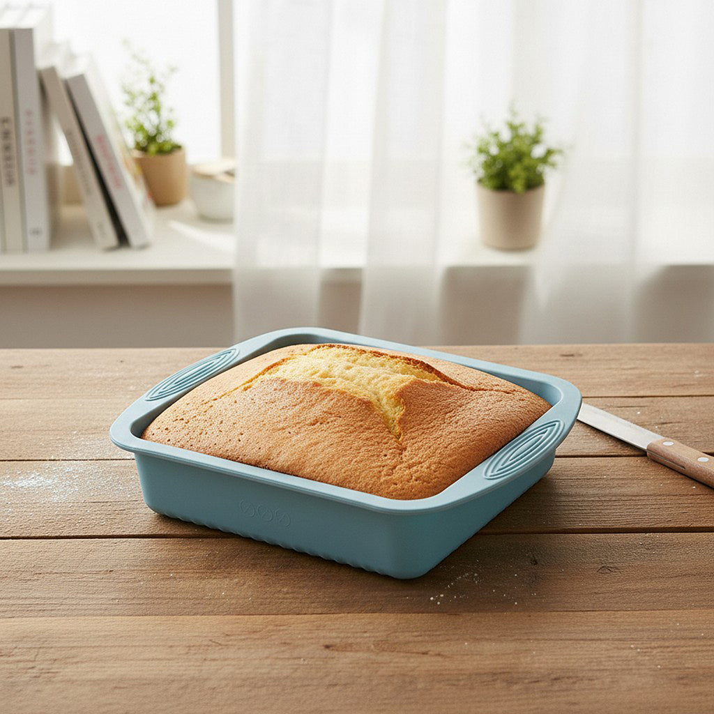 Anna-Kaci 2-Piece Silicone Square Baking Pan with Textured Base and Easy Grip Handles