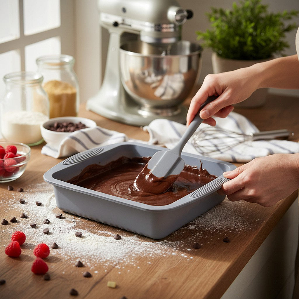 Anna-Kaci 2-Piece Silicone Square Baking Pan with Textured Base and Easy Grip Handles