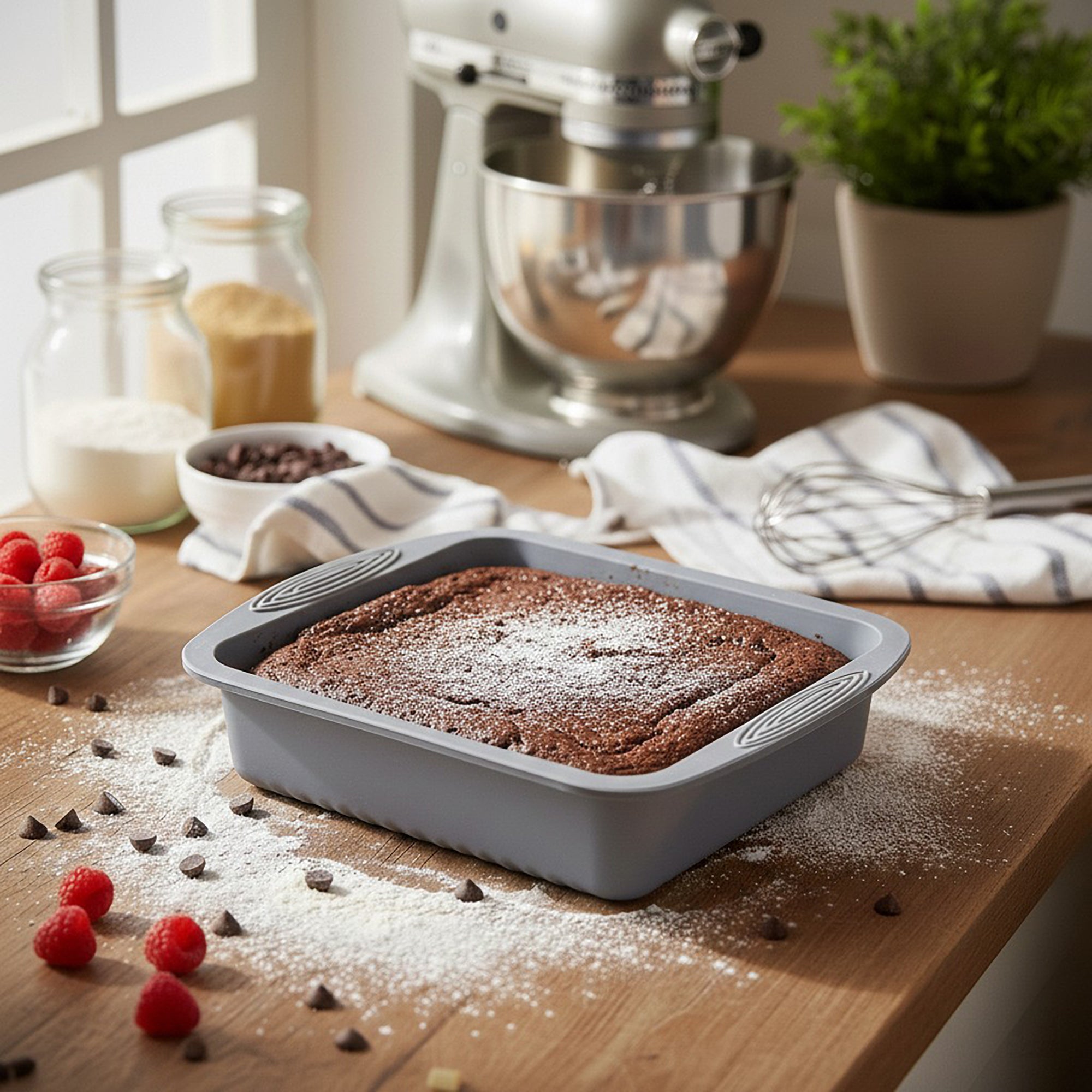 Anna-Kaci 2-Piece Silicone Square Baking Pan with Textured Base and Easy Grip Handles