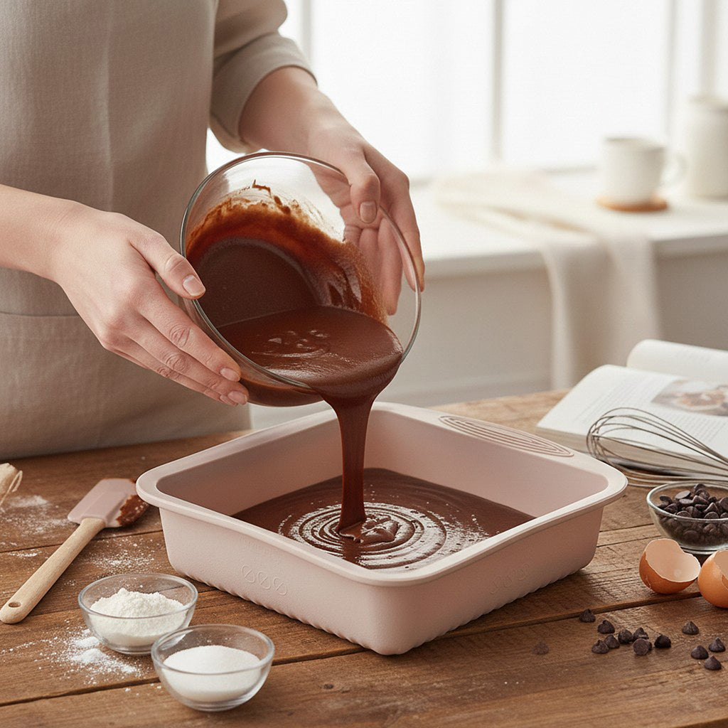 Anna-Kaci 2-Piece Silicone Square Baking Pan with Textured Base and Easy Grip Handles