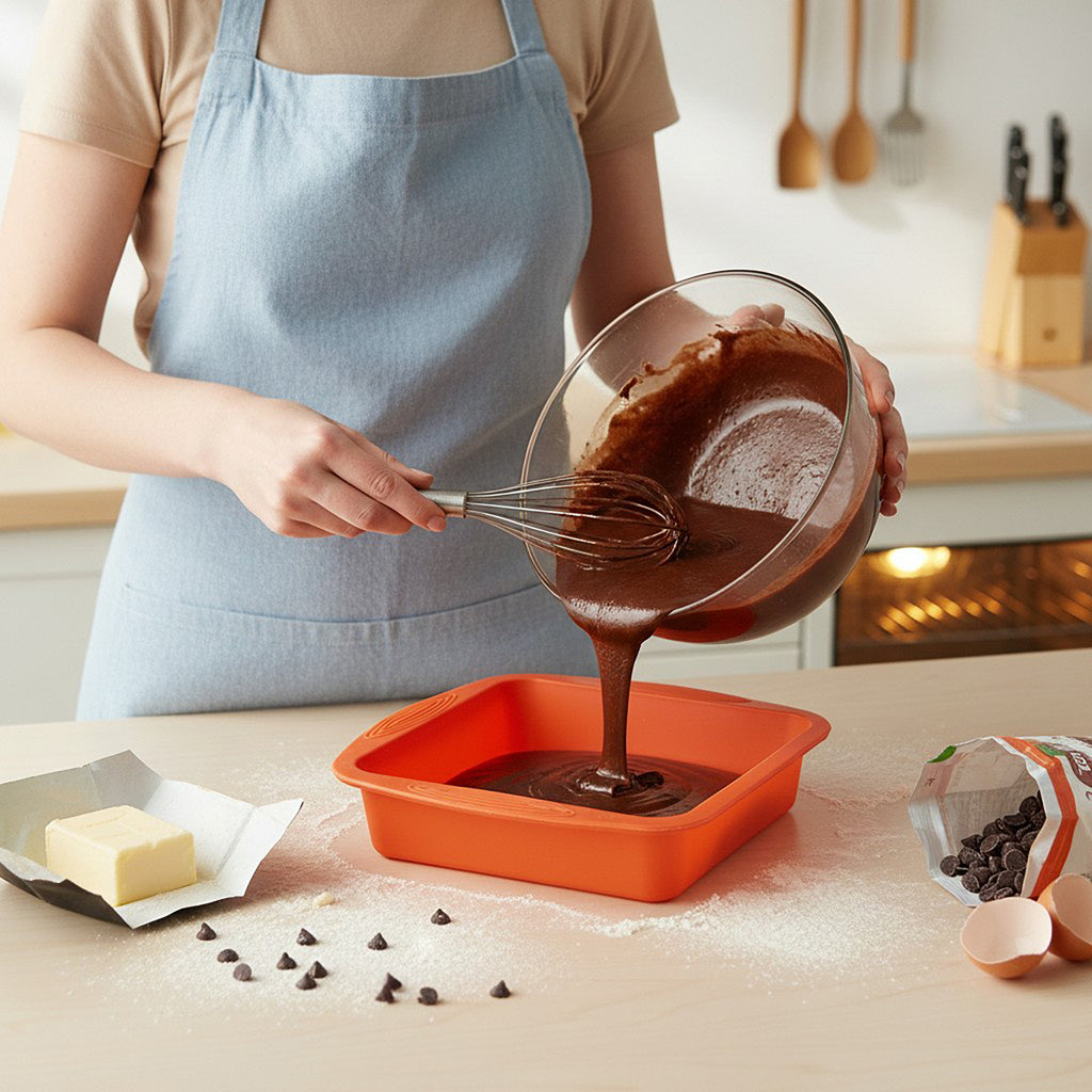 Anna-Kaci 2-Piece Silicone Square Baking Pan with Textured Base and Easy Grip Handles