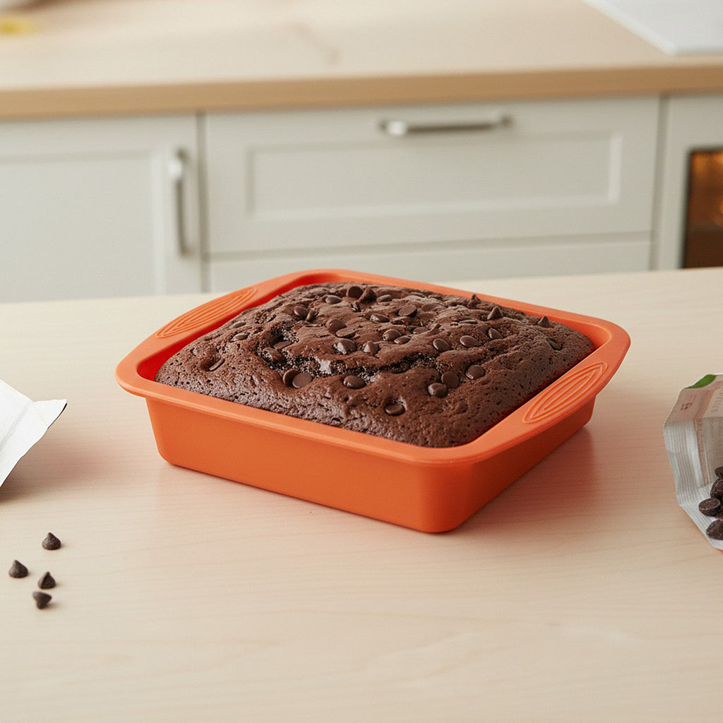 Anna-Kaci 2-Piece Silicone Square Baking Pan with Textured Base and Easy Grip Handles