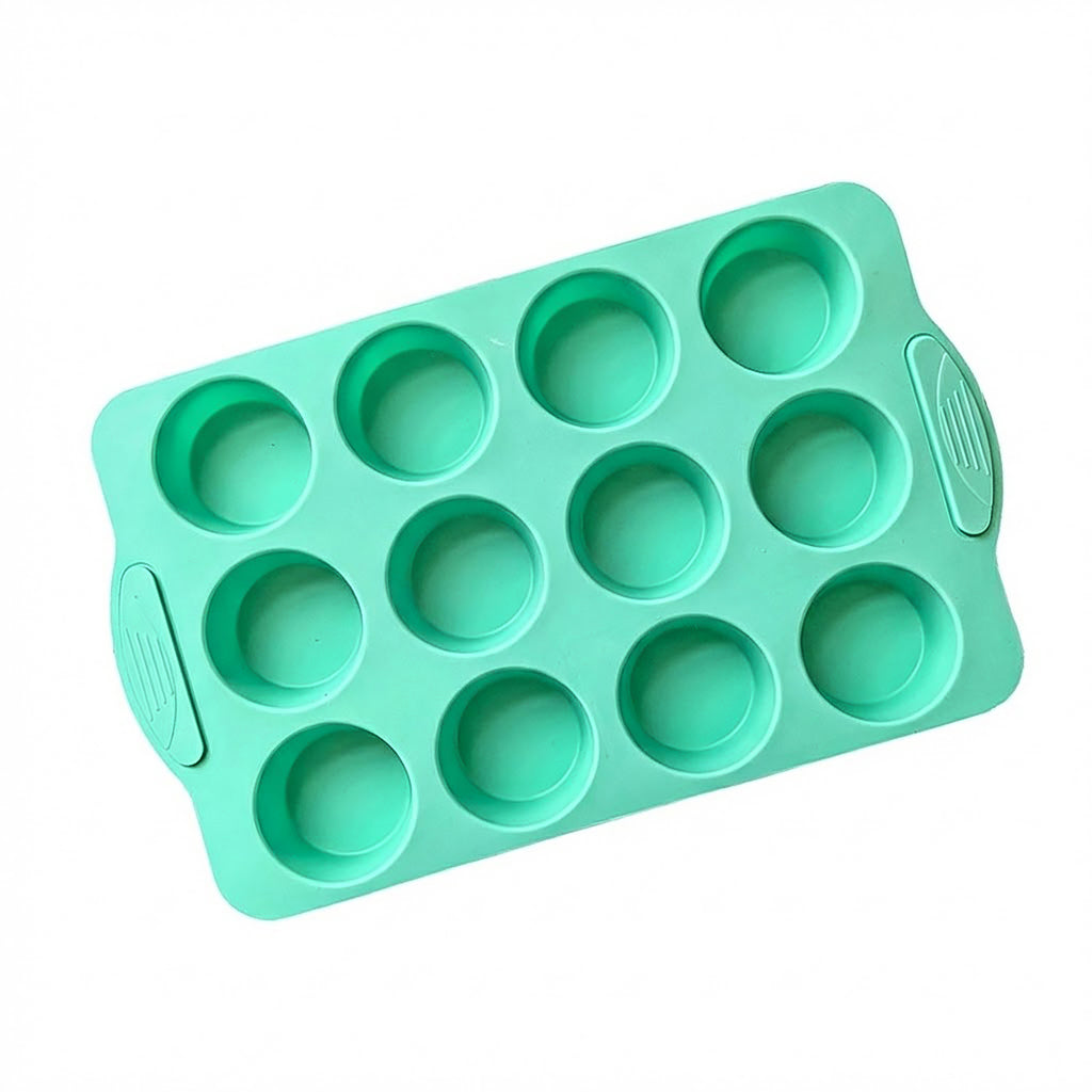 Anna-Kaci 2-Piece Silicone Muffin Pan Set 12-Cup Nonstick Cupcake Baking Mold with Handles