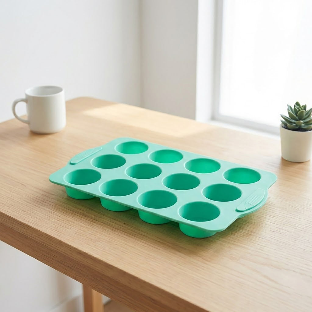 Anna-Kaci 2-Piece Silicone Muffin Pan Set 12-Cup Nonstick Cupcake Baking Mold with Handles