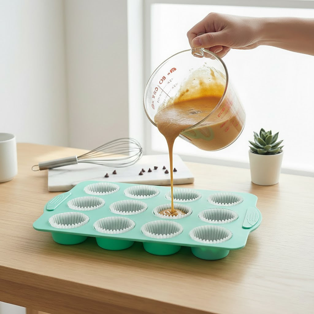 Anna-Kaci 2-Piece Silicone Muffin Pan Set 12-Cup Nonstick Cupcake Baking Mold with Handles