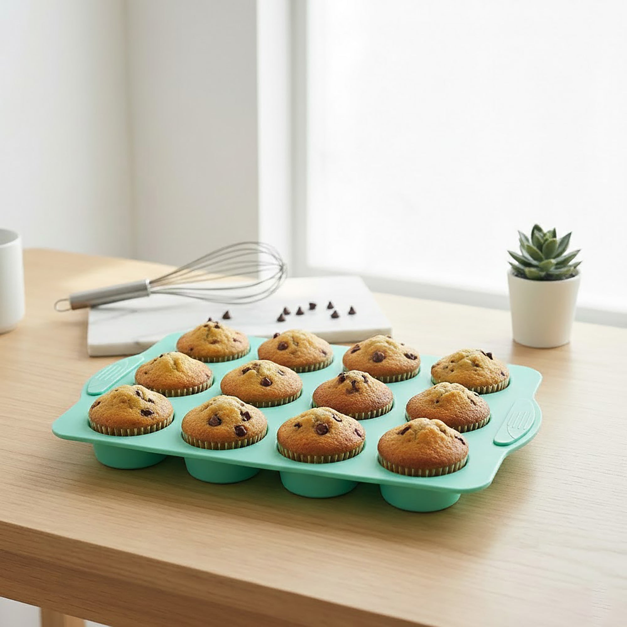Anna-Kaci 2-Piece Silicone Muffin Pan Set 12-Cup Nonstick Cupcake Baking Mold with Handles