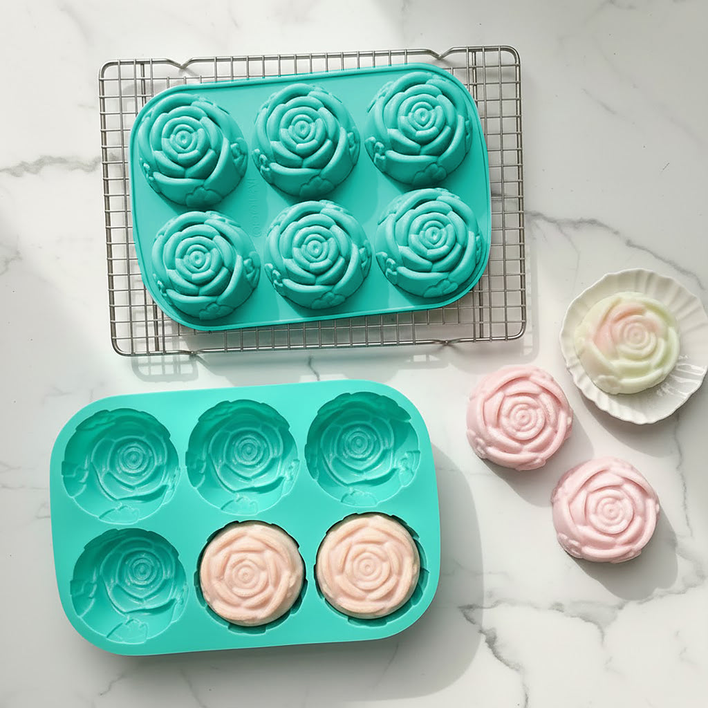Anna-Kaci 3-Piece Rose Swirl Silicone Baking Mold Set Round Flower Cake Chocolate Candy Soap Mold