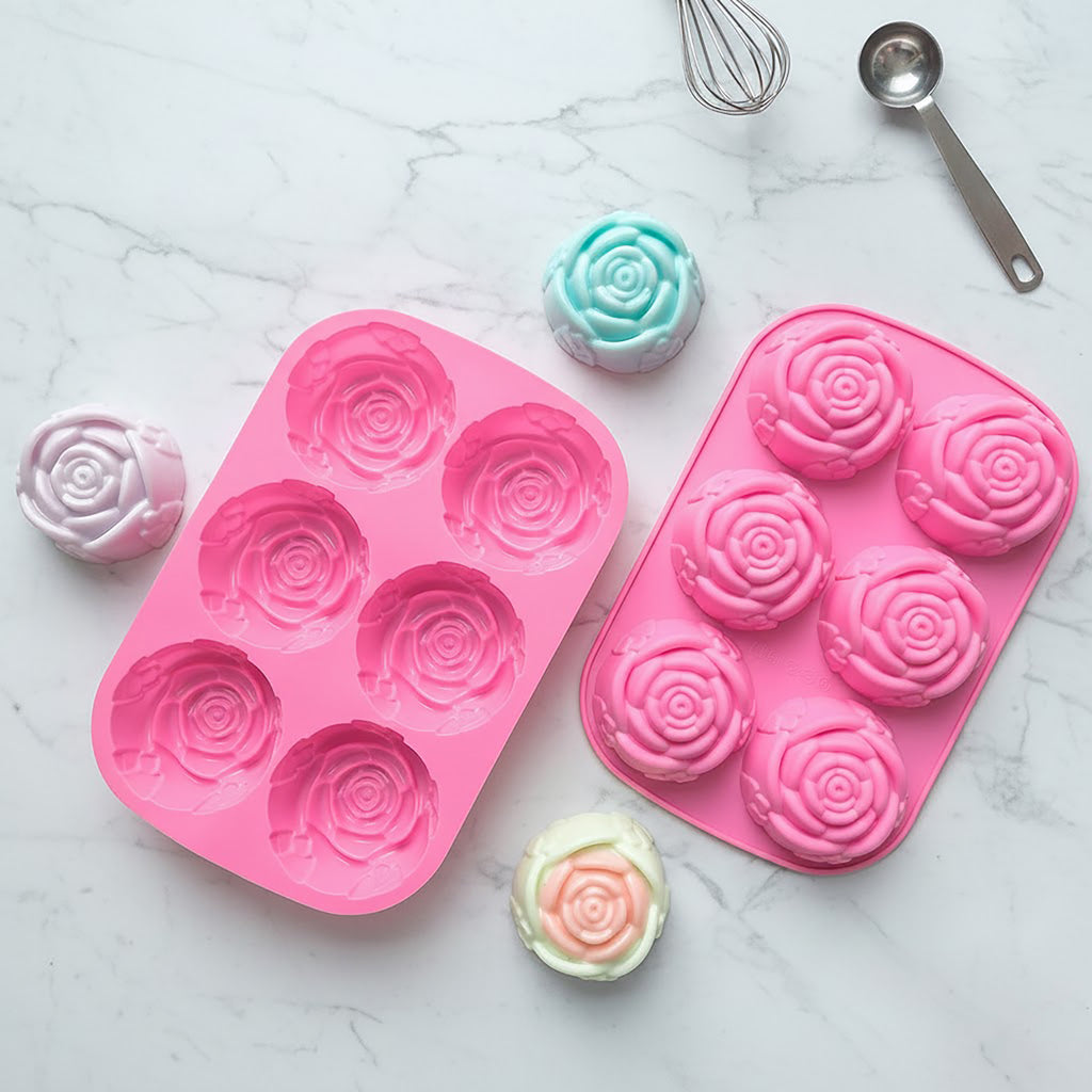 Anna-Kaci 3-Piece Rose Swirl Silicone Baking Mold Set Round Flower Cake Chocolate Candy Soap Mold