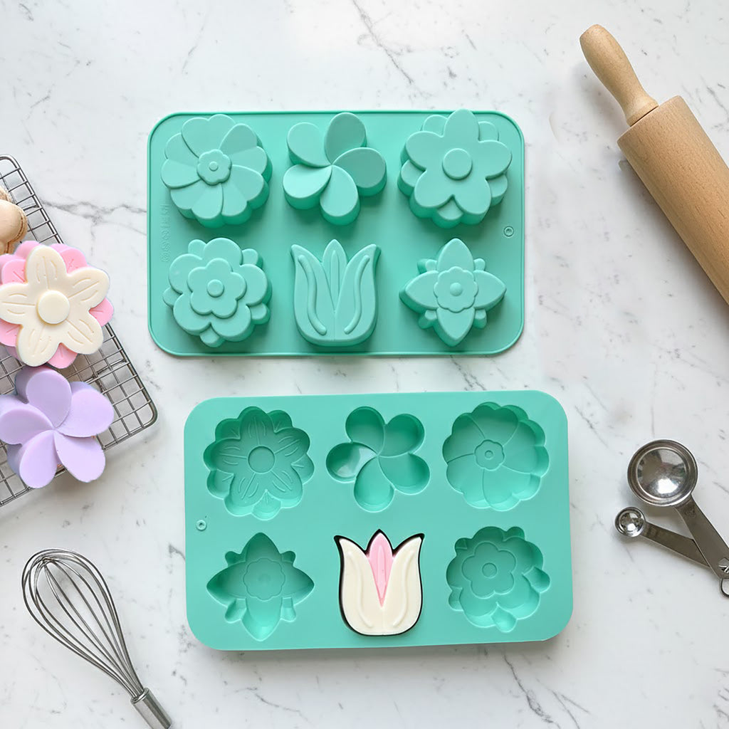 Anna-Kaci 3-Piece Flower Silicone Baking Mold Set Floral Cake Chocolate Candy Soap Mold