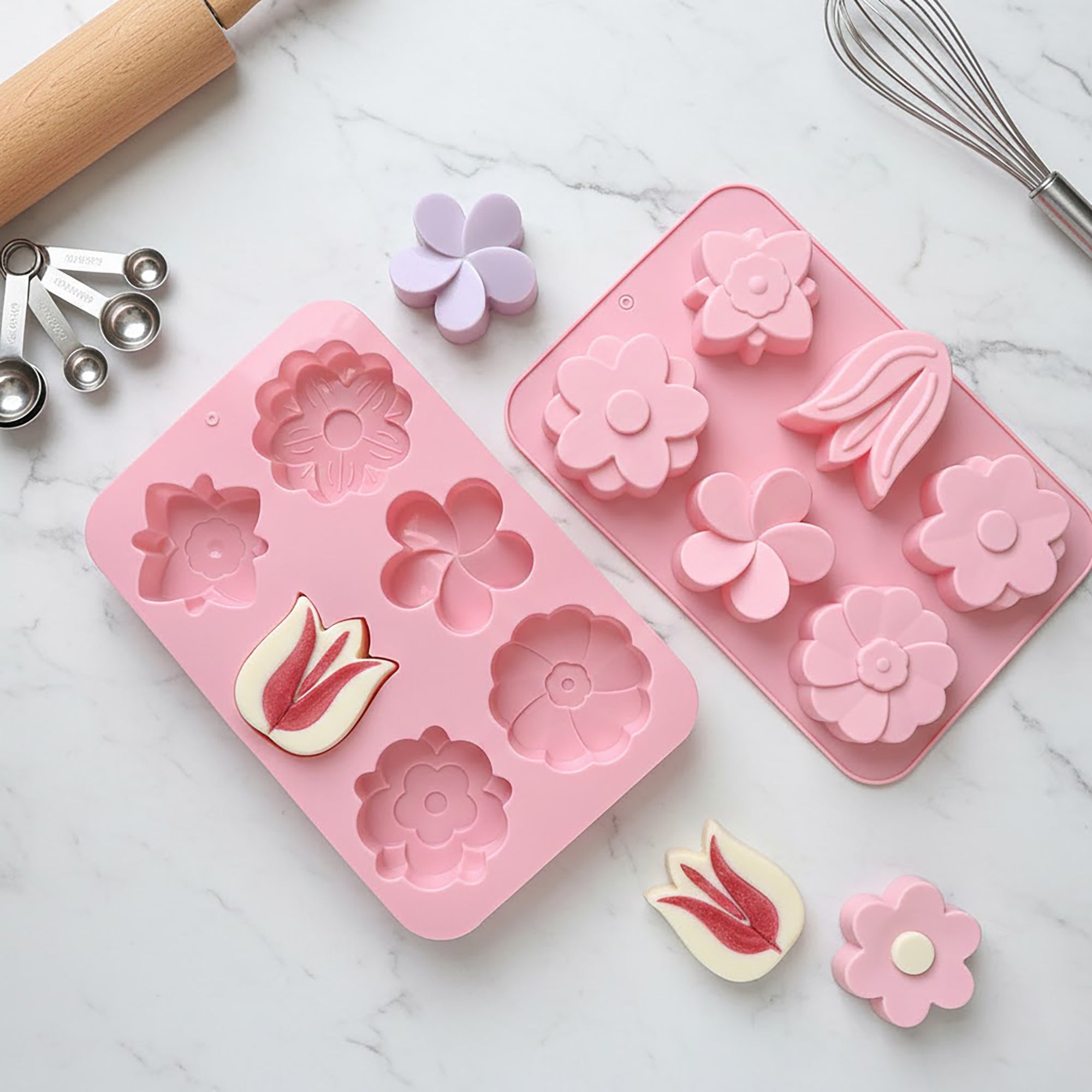 Anna-Kaci 3-Piece Flower Silicone Baking Mold Set Floral Cake Chocolate Candy Soap Mold