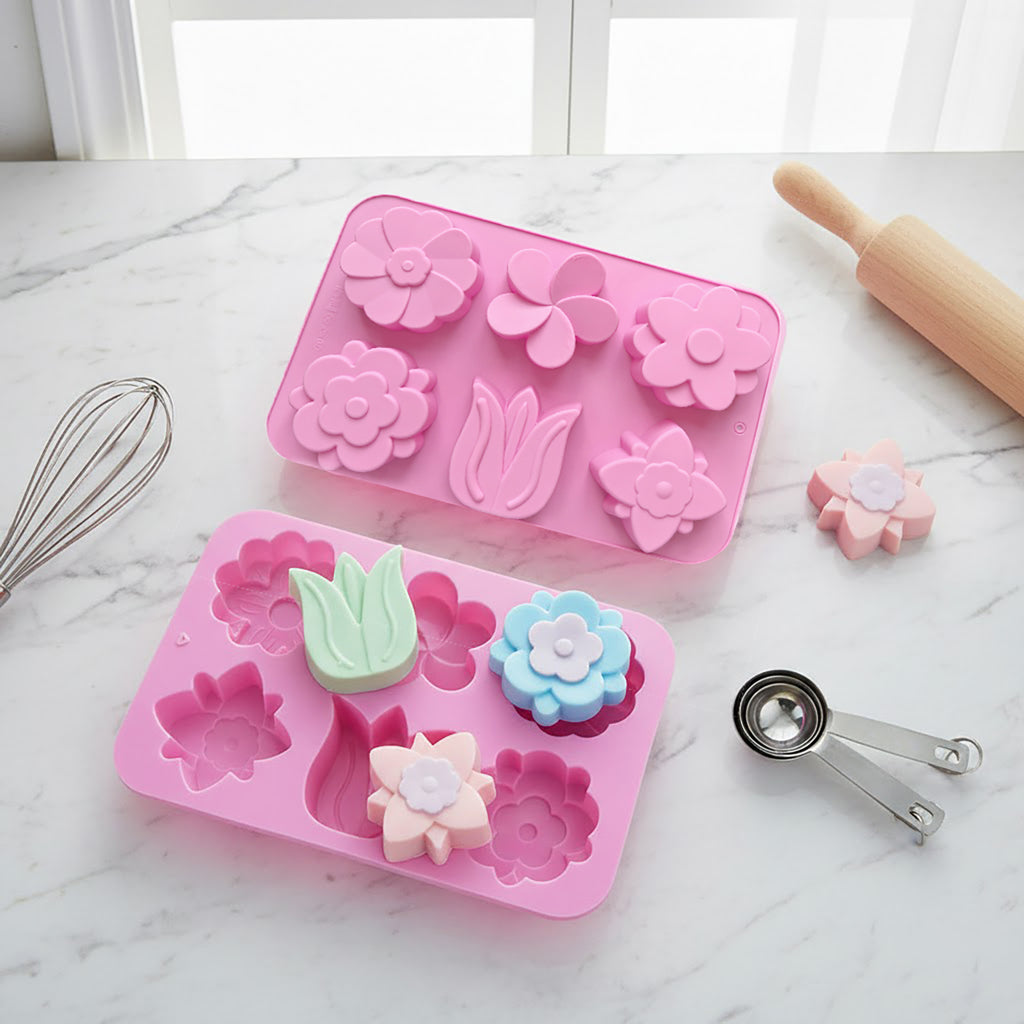Anna-Kaci 3-Piece Flower Silicone Baking Mold Set Floral Cake Chocolate Candy Soap Mold