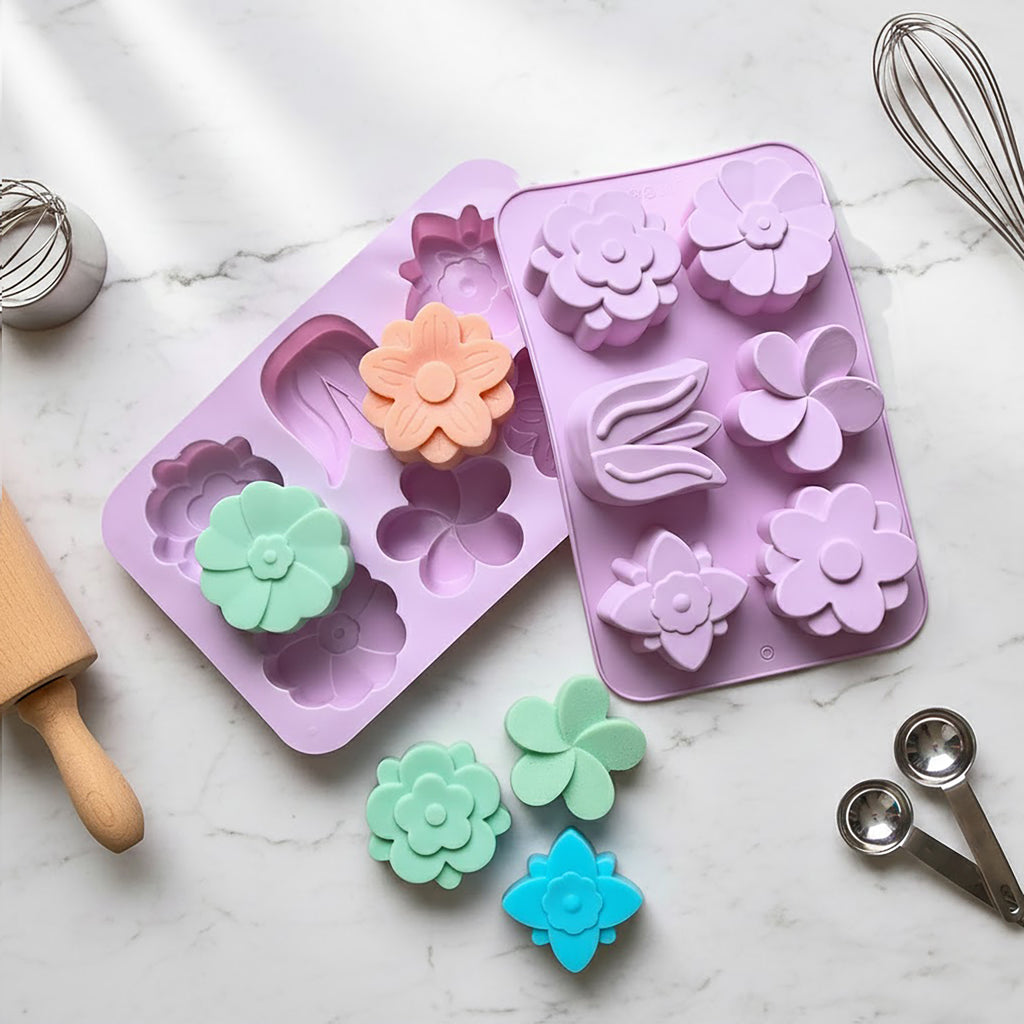 Anna-Kaci 3-Piece Flower Silicone Baking Mold Set Floral Cake Chocolate Candy Soap Mold