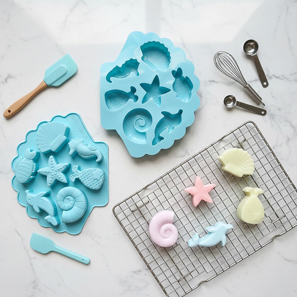 Anna-Kaci 3-Piece Ocean Theme Silicone Baking Mold Set Sea Life Cake Chocolate Candy Soap Mold