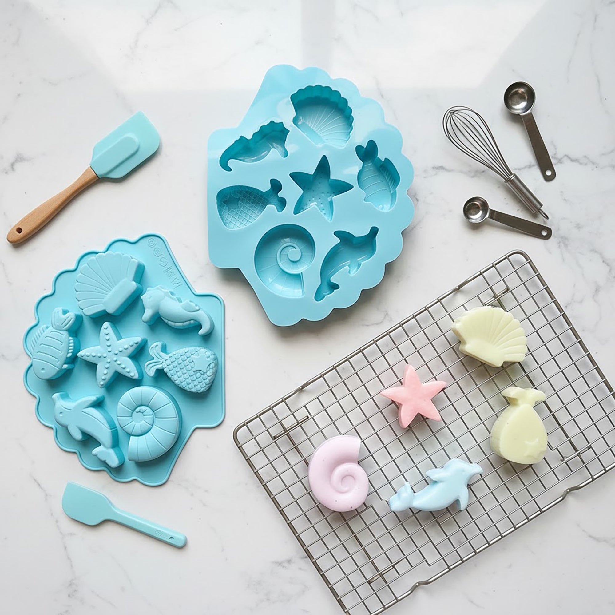 Anna-Kaci 3-Piece Ocean Theme Silicone Baking Mold Set Sea Life Cake Chocolate Candy Soap Mold
