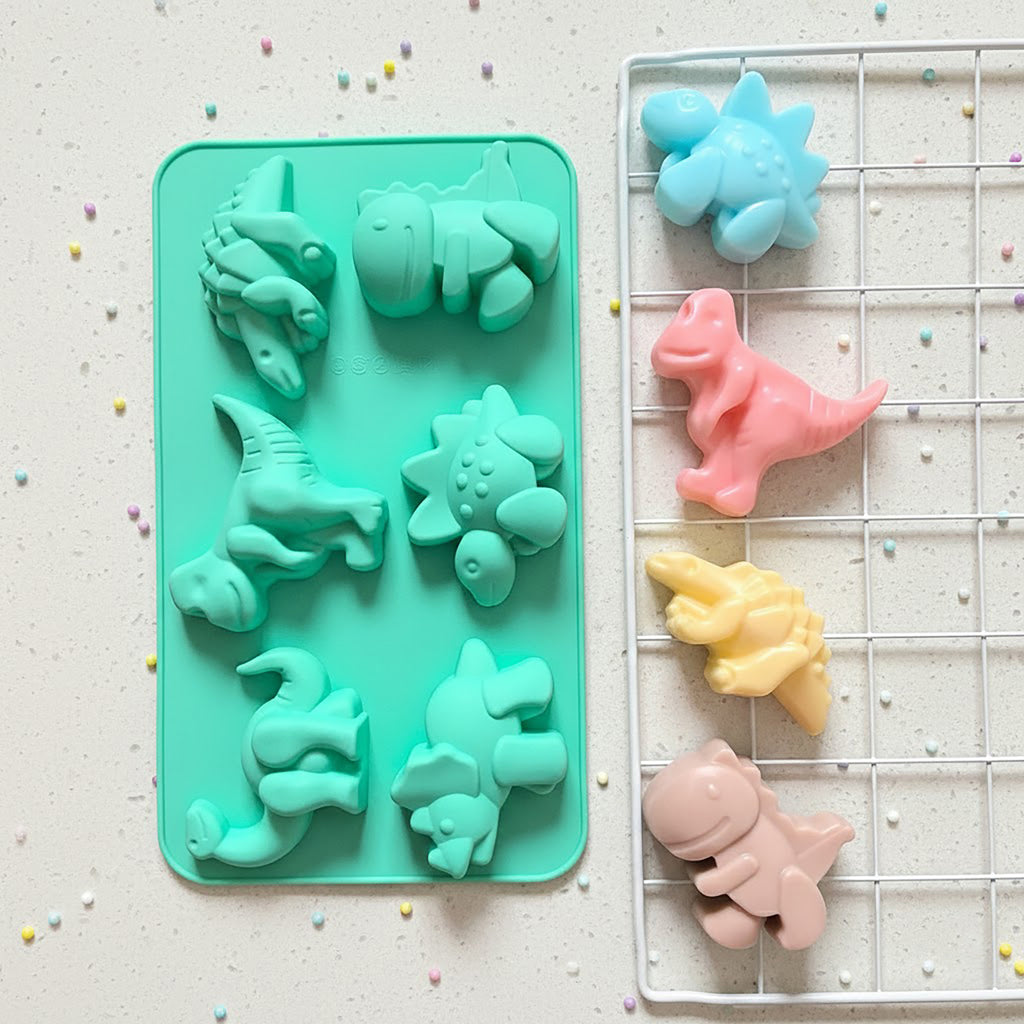 Anna-Kaci 3-Piece Dinosaur Silicone Baking Mold Set Mini Dino Cake Chocolate Candy Soap Mold