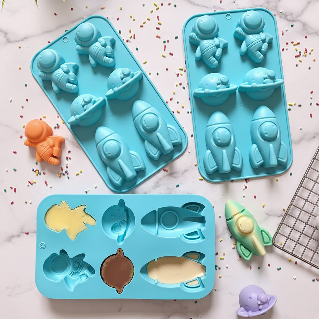 Anna-Kaci 3-Piece Space Theme Silicone Baking Mold Set Rocket Astronaut Cake Chocolate Candy Soap Mold