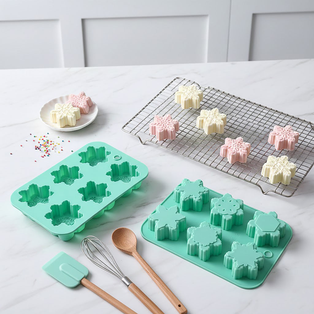 Anna-Kaci 3-Piece Snowflake Silicone Baking Mold Set Winter Shape Cake Chocolate Candy Soap Mold
