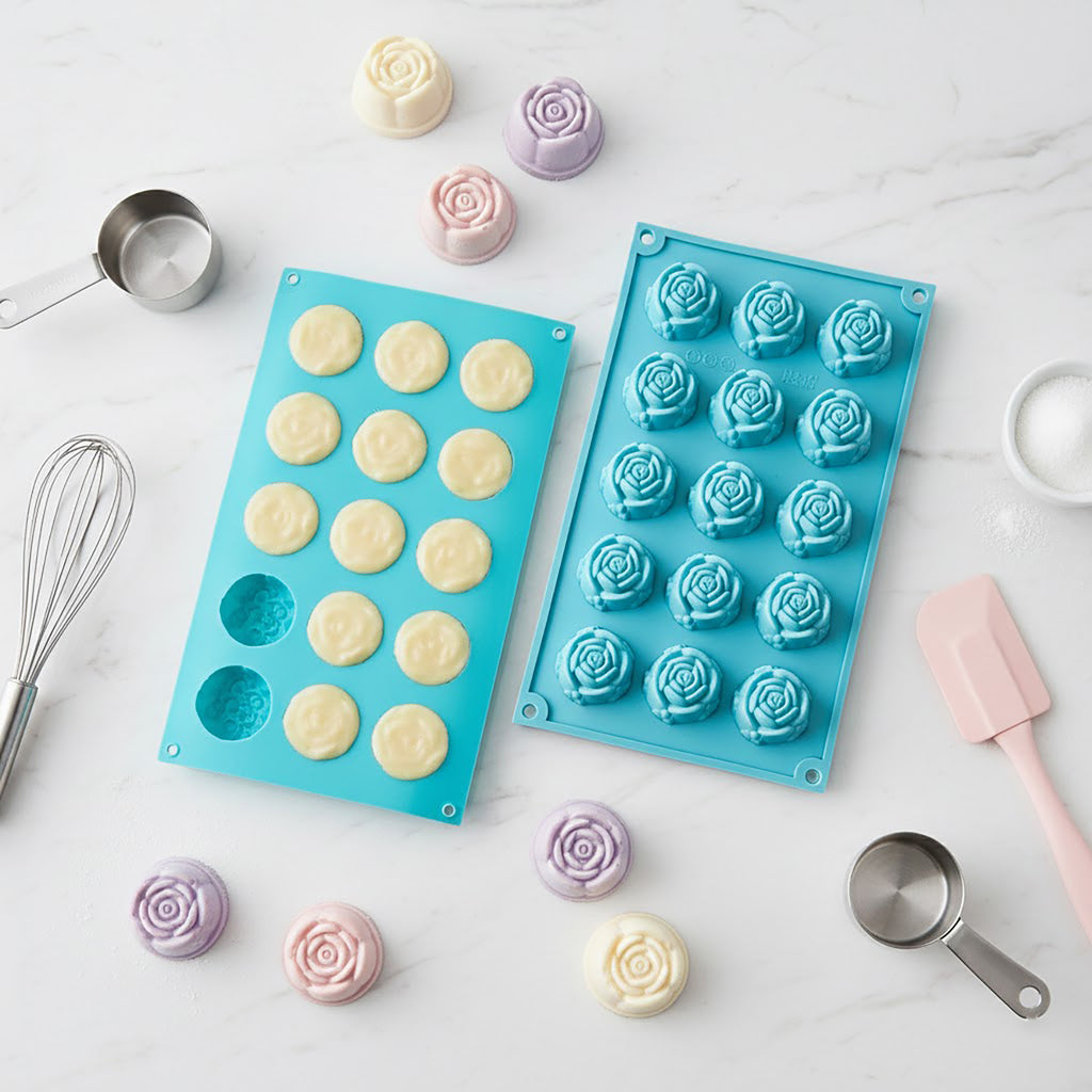 Anna-Kaci 3-Piece Rose Flower Silicone Baking Mold Set Mini Round Cake Chocolate Candy Soap Mold