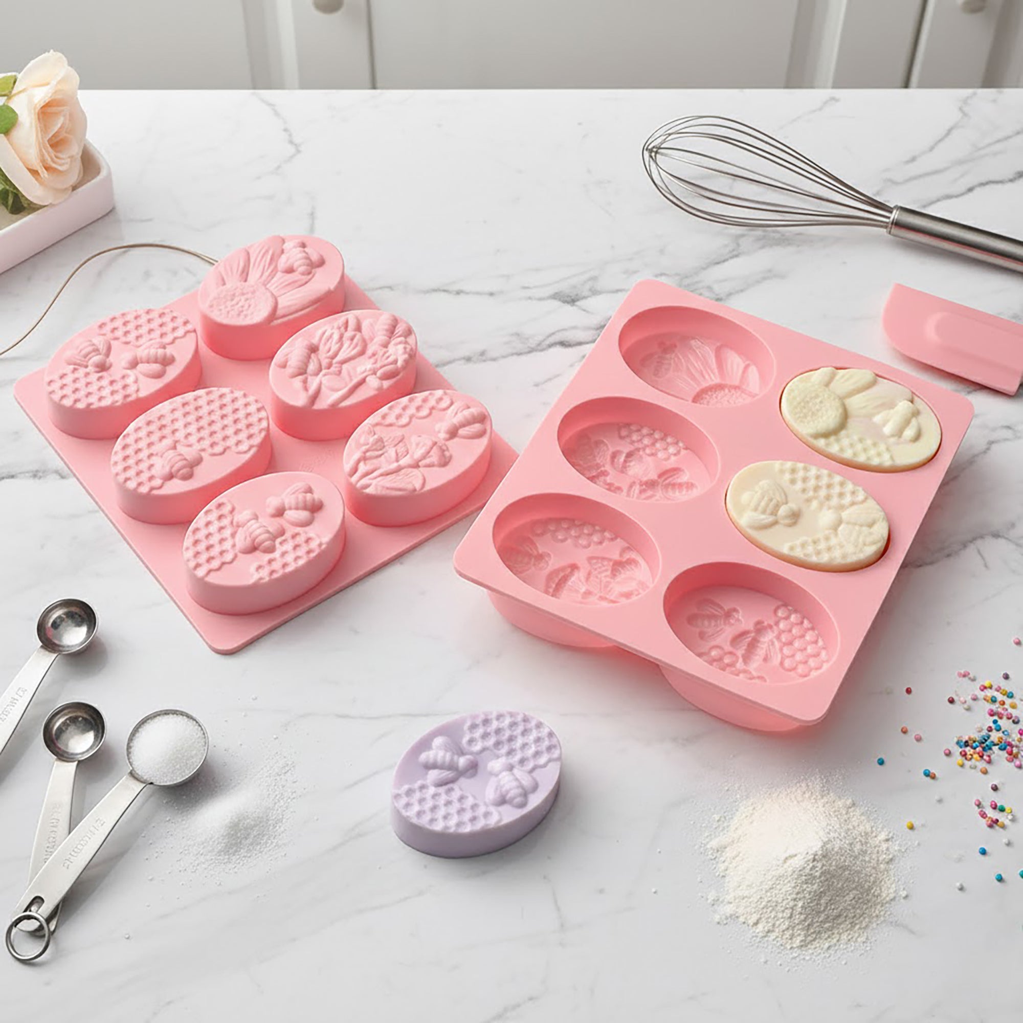 Anna-Kaci 3-Piece Bee and Honeycomb Silicone Baking Mold Set Oval Cake Chocolate Candy Soap Mold