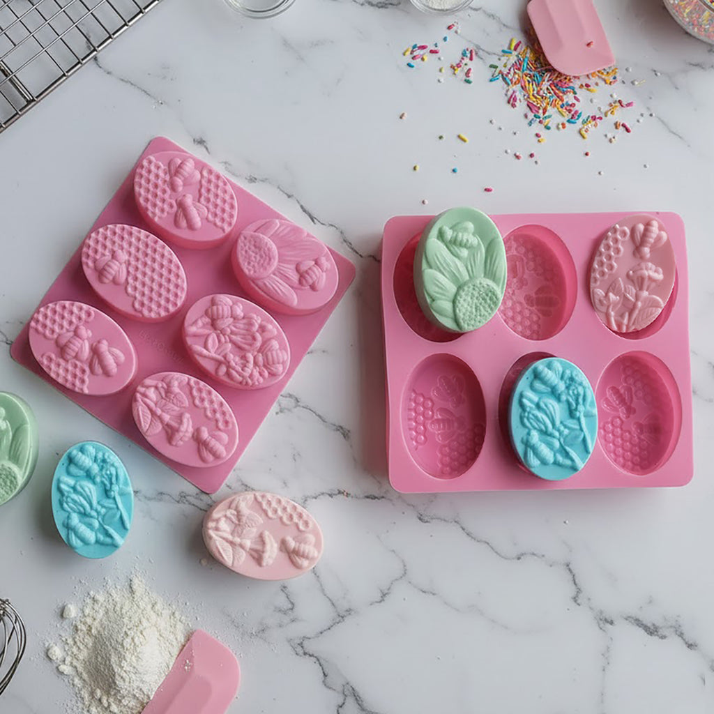 Anna-Kaci 3-Piece Bee and Honeycomb Silicone Baking Mold Set Oval Cake Chocolate Candy Soap Mold