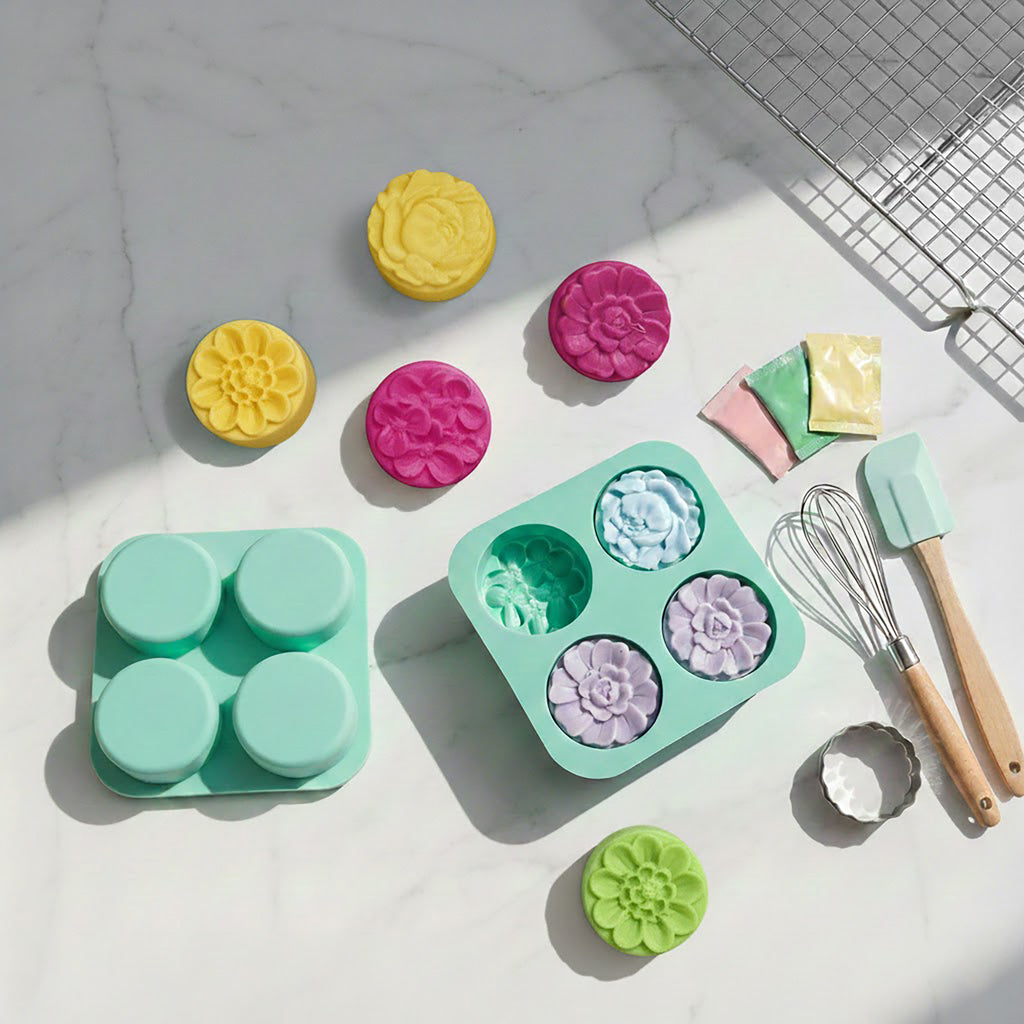 Anna-Kaci 3-Piece Floral Silicone Baking Mold Set Round Flower Cake Soap Candy Chocolate Mold